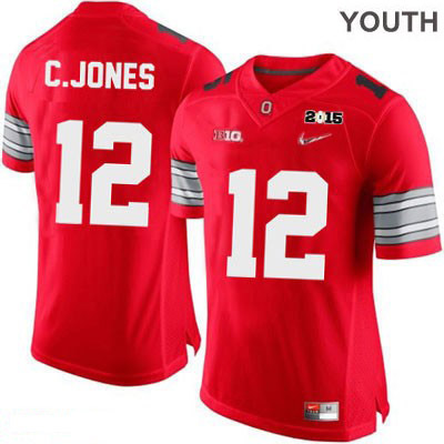 Ohio State Buckeyes Youth Cardale Jones #12 Red Authentic Nike Diamond Quest 2015 Patch College NCAA Stitched Football Jersey MD19O16PU